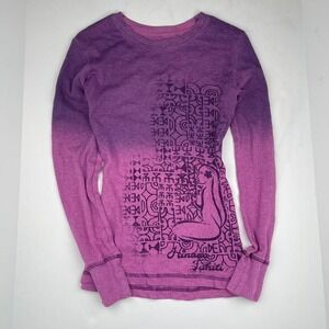 Y2K Purple Graphic Henley Thermal Long Sleeve Hinano Tahiti Women's Size Small